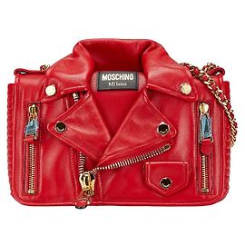 Borsa a spalla in pelle Moschino Biker Jacket Rosso