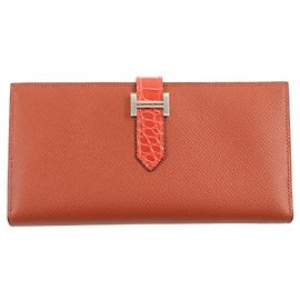 Hermès HERMES Crocodile Leather Wallet Red Other