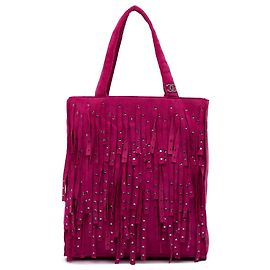 Sac à main en suède rose mini Chanel avec franges cloutées Rose Autre