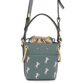 Borsa a secchiello in pelle con ricamo di cavallo Chloé Roy Blu