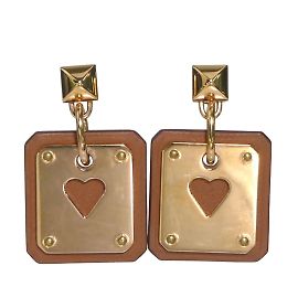 Hermès Brincos Stud As de Coeur Hermes Marrom Dourado