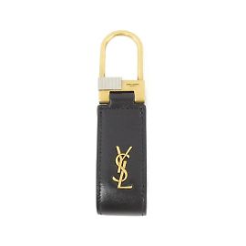 Chaveiro de couro de bezerro Saint Laurent Preto Prata Dourado