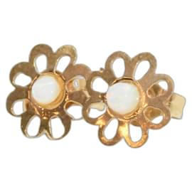 Autre Marque-14 karat genuine gold vintage earrings with gemstones-Golden,Eggshell