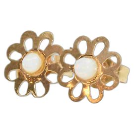 Autre Marque Vintage Ohrringe aus 14-karätigem echtem Gold mit Edelsteinen Golden Aus weiß