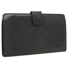 CHANEL Portafoglio Lungo Pelle Caviar Nero Oro CC Auth bs27231 Nero D'oro
