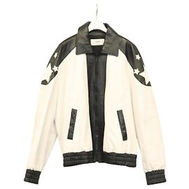 Céline CELINE Leather jacket Jacket Lamb Skin White Black Auth ym037M Black White