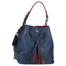 PRADA Shoulder Bag Leather Blue Silver Auth 127875V Silvery Blue