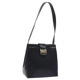 Borsa a Spalla Vala in Pelle Nera e Oro Auth 130219 di Salvatore Ferragamo Nero D'oro