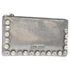 Miu Miu Pouch Leather Silver Auth BA3607 Silvery