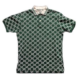 Polo Gucci de algodão verde com bordado GG Verde