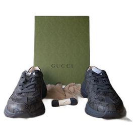 Gucci GG Rhyton Sneaker grau Leder Canvas Grau