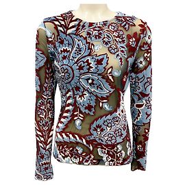 Etro Hellblau Multi 2024 Tüll-Jacquard-Velours-Top Blau
