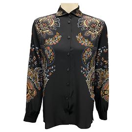 Camicia in seta stampata paisley nera multi Etro 2023 Nero