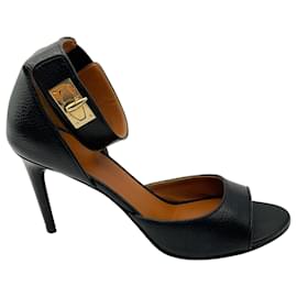 Givenchy-Givenchy Black Grained Leather Ankle Strap Sandals-Black