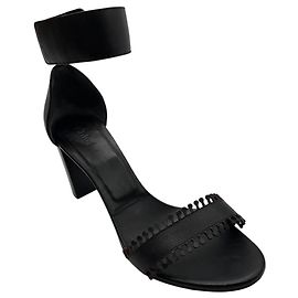 Chloé Chloe Black Scalloped Leather Ankle Strap Sandals Black