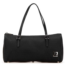 Fendi Black Micro Zucchino Canvas Bauletto Handbag Black