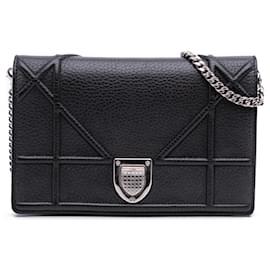 Dior-Dior Black Grained Calfskin Diorama Wallet on Chain-Black
