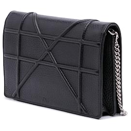 Dior-Dior Black Grained Calfskin Diorama Wallet on Chain-Black