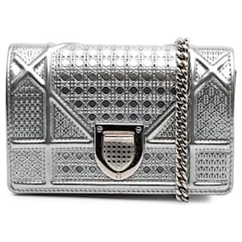 Dior-Dior Silver Baby Metallic Patent Microcannage Diorama Flap-Silvery