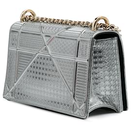 Dior-Dior Silver Small Metallic Patent Microcannage Diorama Flap-Silvery