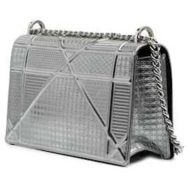 Dior-Dior Silver Medium Metallic Patent Microcannage Diorama Flap-Silvery
