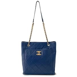 Chanel-Chanel Matelasse Coco Mark Small Tote Bag-Navy blue