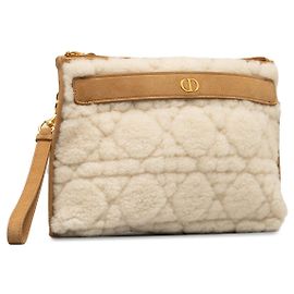 Dior Large Shearling Caro Pouch Brown