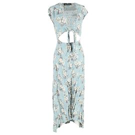 Robe maxi découpée imprimée florale Reformation en viscose bleue Bleu