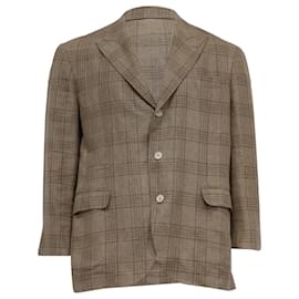 Brunello Cucinelli- Brunello Cucinelli Plaid Single-Breasted Blazer in Brown Linen-Brown,Red