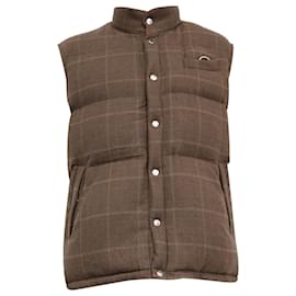 Brunello Cucinelli-Brunello Cucinelli Down Vest Jacket in Brown Wool-Brown,Red