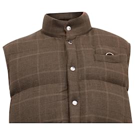 Brunello Cucinelli-Brunello Cucinelli Down Vest Jacket in Brown Wool-Brown,Red