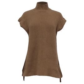 Ganni Rippstrick-Turtleneck-Weste aus brauner Wolle Braun Rot