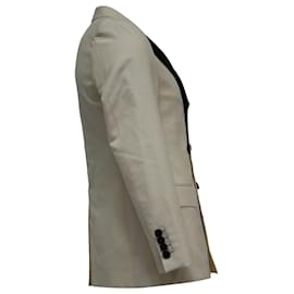 Gucci- Gucci Double-Breasted Contrasting-Lapel Blazer in Cream Wool-White,Cream
