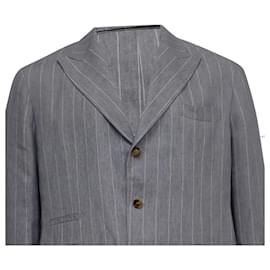 Brunello Cucinelli-Brunello Cucinell Striped Single-Breasted Blazer and Trousers Suit in Grey Cotton-Grey