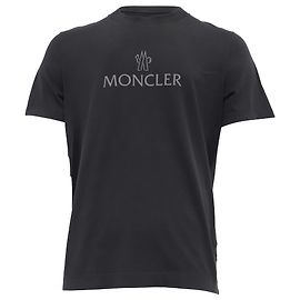 Camiseta de cuello redondo en algodón negro con estampado del logo Moncler Negro
