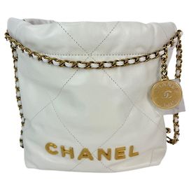 Bolsa transversal Chanel 22 Mini em couro de bezerro brilhante acolchoado branco Branco