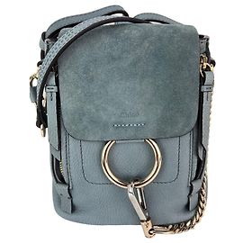 Chloé Chloe Blue Faye Mini Suede and Leather Backpack Bag Blue