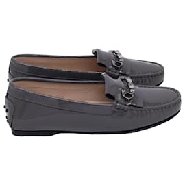 Tod's-Tod's Embellished Driver Shoes in Grey Patent Leather-Grey