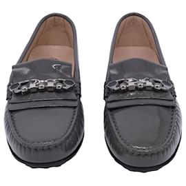 Tod's-Tod's Embellished Driver Shoes in Grey Patent Leather-Grey