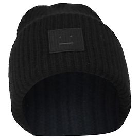 Schwarze Rippenstrickmütze mit Acne Studios-Patch Schwarz
