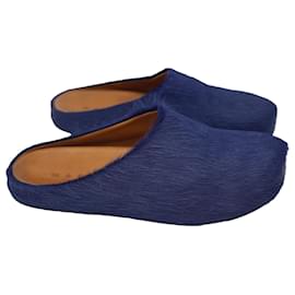 Marni-Marni Fussbett Sabot Slippers in Navy Blue Pony Hair-Blue,Navy blue