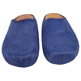Marni-Marni Fussbett Sabot Slippers in Navy Blue Pony Hair-Blue,Navy blue