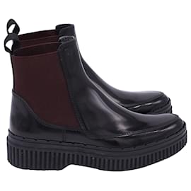 Tod's-Tod's Chelsea Ankle Boots in Black and Burgundy Leather-Black