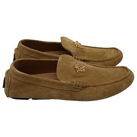 Versace La Medusa Loafers in Brown Calf Suede Brown Red