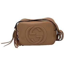 Bolsa de Ombro Gucci Soho Disco em Couro de Bezerro Texturizado Marrom Marrom Vermelho