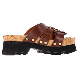 Chloé Owena Platform Sandals in Brown Calf Leather Brown Red