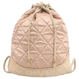 Chanel Satin Logo Backpack Pink Beige