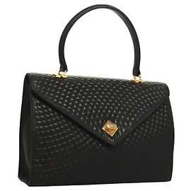 Bolsa de mão BALLY em couro preto e dourado Auth BA3481 Preto Dourado