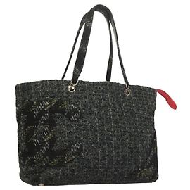 CHANEL Borsa Tote Tweed Nero Argento CC Auth bs27090 Nero Argento
