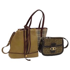 Céline CELINE C Sulky Cartier Burberry Nova Check Sac Cuir 3Set Beige Auth BA2174 Marron Beige